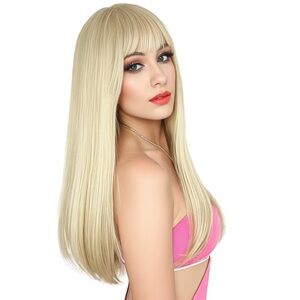 ENTRANCED STYLES Blonde Wig Long Straight Natural Synthetic 22 Inch Women